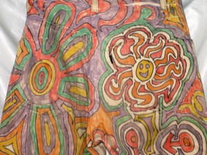 1967 psychedelic surfer pants featuring my version of Skip Williamson’s psychedelic sun, created for Raisin Bran, mystere’s chosen mark