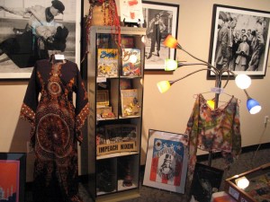 Display of hippie clothes and cultural items at our Mitchell House Show.